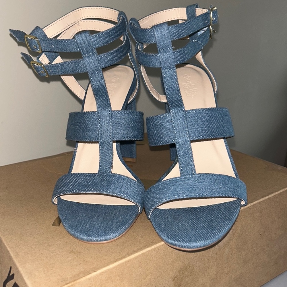 Denim/Blue Strappy Block Heels (NEW WITH TAGS)